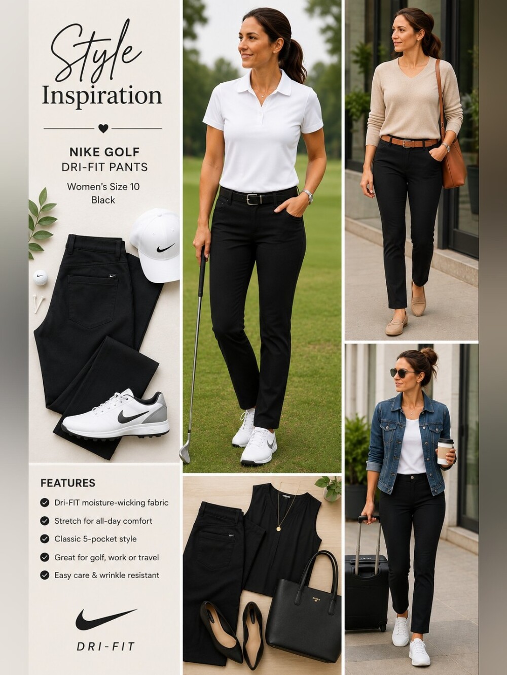 Nike Golf Dri-FIT Black Stretch Pants Women's Size 10 Performance